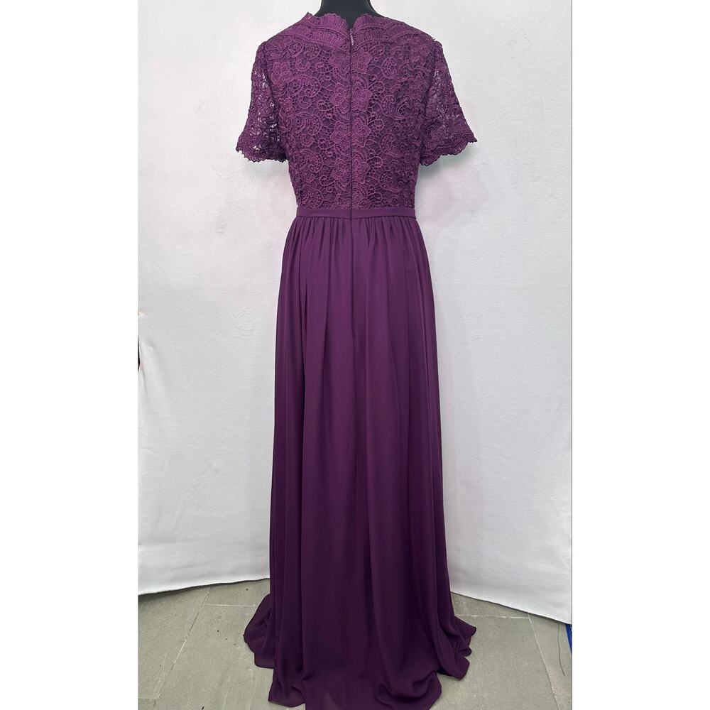 JJ’s House Purple Lace Chiffon Formal Gown Size 10 V-Neck Floor Length Dress - Picture 5 of 13